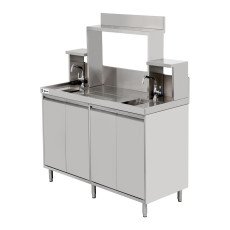72” x 30” x 34” Bubble Tea Station with 6” Backsplash, Two 15” x 15” x 10” Sinks, Drainage Panels & Overshelves 48405