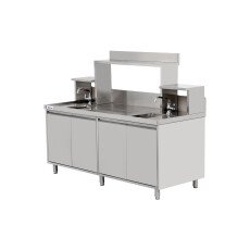 72” x 30” x 34” Bubble Tea Station with 6” Backsplash, Two 15” x 15” x 10” Sinks, Drainage Panels & Overshelves 48405