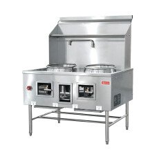 Two Chamber Wok Range with 2 x 16″ Rings, Backsplash, Faucet, 190,000 BTU NG 48671
