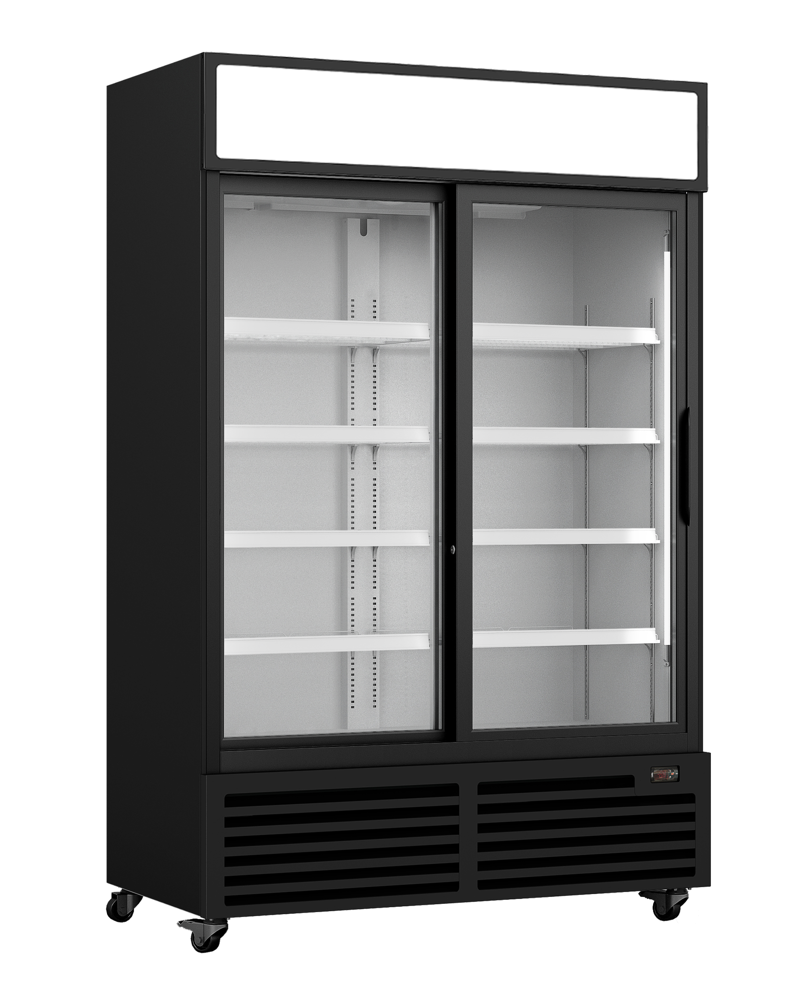 54" Two Door, Sliding Glass Reach In Cooler Refrigerator - Black WR44S