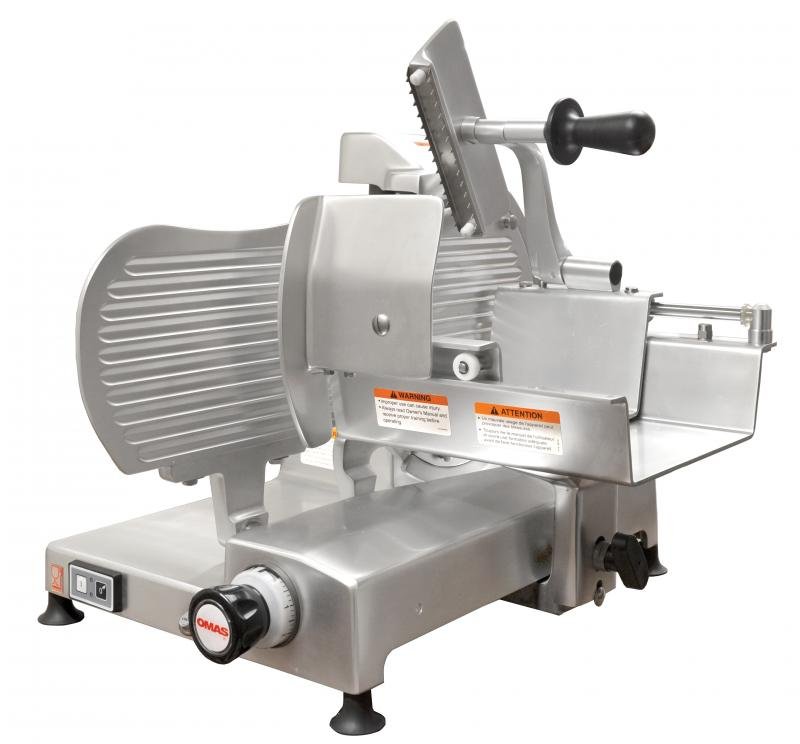 Omcan Meat Slicer 12.3" Horizontal Gear Driven Italian Stainless Countertop 0.40HP 44006