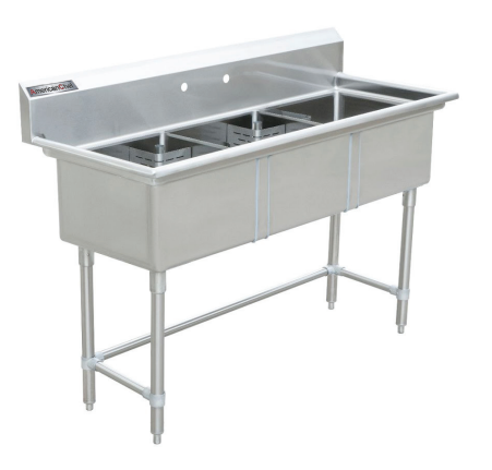 18" Corner Drain Three Compartment Sink With No Drainboards TS1818-0