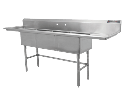 18" Corner Drain Three Compartment Sink With Right Drainboard TS1818-R