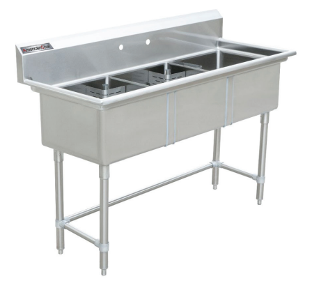 18" x 21" Corner Drain Three Compartment Sink With No Drainboards TS1821-0