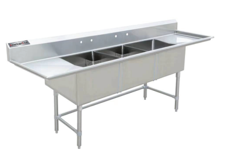 18" x 21" Corner Drain Three Compartment Sink With Both Drainboards TS1821-RL