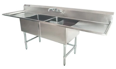24" Corner Drain Two Compartment Sink With Both Drainboards DS2424-RL