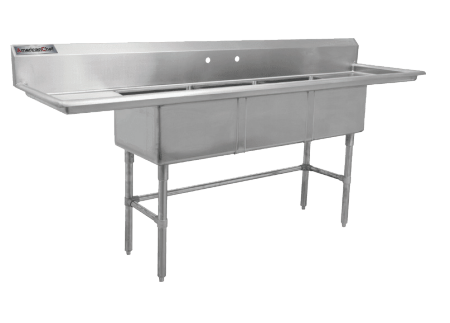 24" Corner Drain Three Compartment Sink With Left Drainboard TS2424-L