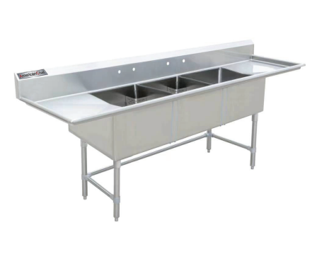 24" Corner Drain Three Compartment Sink With Both Drainboards TS2424-RL