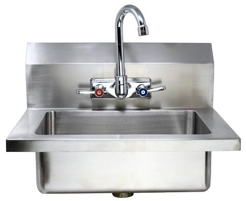 Omcan 18" x 14.5" x 11" Fabricated Hand Sink with 4″ Gooseneck Faucet and Drain Basket 44585