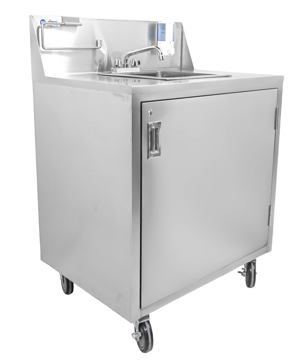 Omcan Portable Hand Sink with Backsplash and Water Heater Tank and Pump 46788
