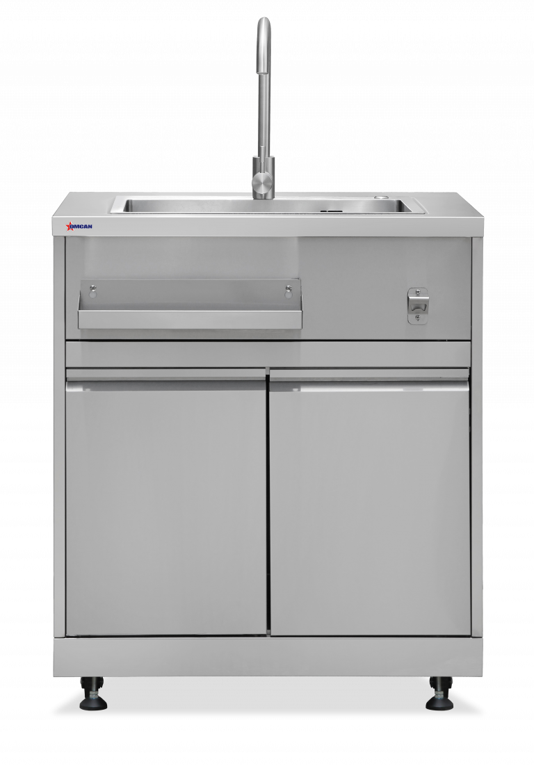 Stainless Steel Hand Sink Cabinet Stand With Faucet 32-Inch , Water Pipe, 2-Door Storage, Storage Tray 47961