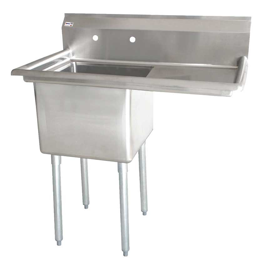 Omcan One Tub Sink with 1.8″ Corner Drain and Right Drain Board 18″ x 21″ x 14″ 25264