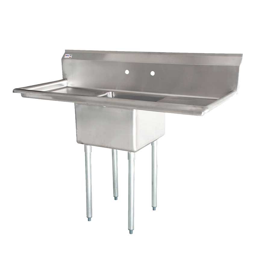 Omcan One Tub Sink with 3.5″ Center Drain and Two Drain Boards 18″ x 18″ x 11″ 43759