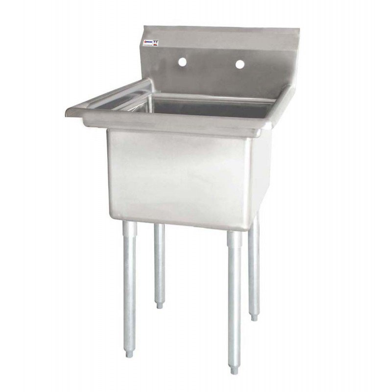 Omcan One Tub Sink with 1.8″ Corner Drain and No Drain Board 24″ x 24″ x 14″ 22118