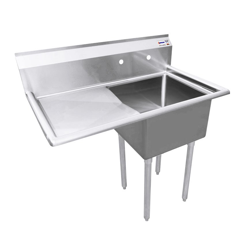 Omcan One Tub Sink with 3.5″ Center Drain and Left Drain Board 18″ x 21″ x 14″ 43771