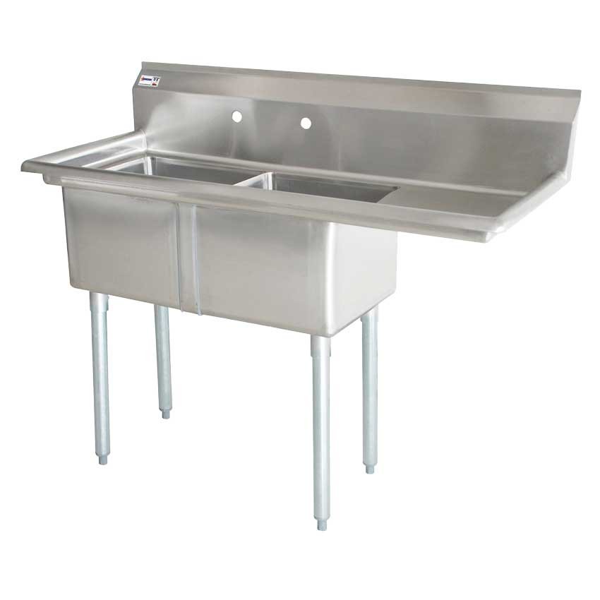 Omcan Two Tub Sink with 3.5″ Center Drain and Right Drain Board 24″ x 24″ x 14″ 43792