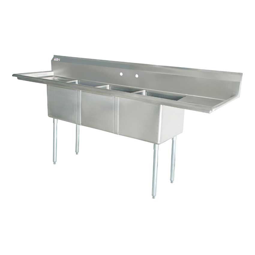 Omcan Three Tub Sink with 3.5″ Center Drain and Two Drain Boards 10″ x 14″ x 10″ 46756