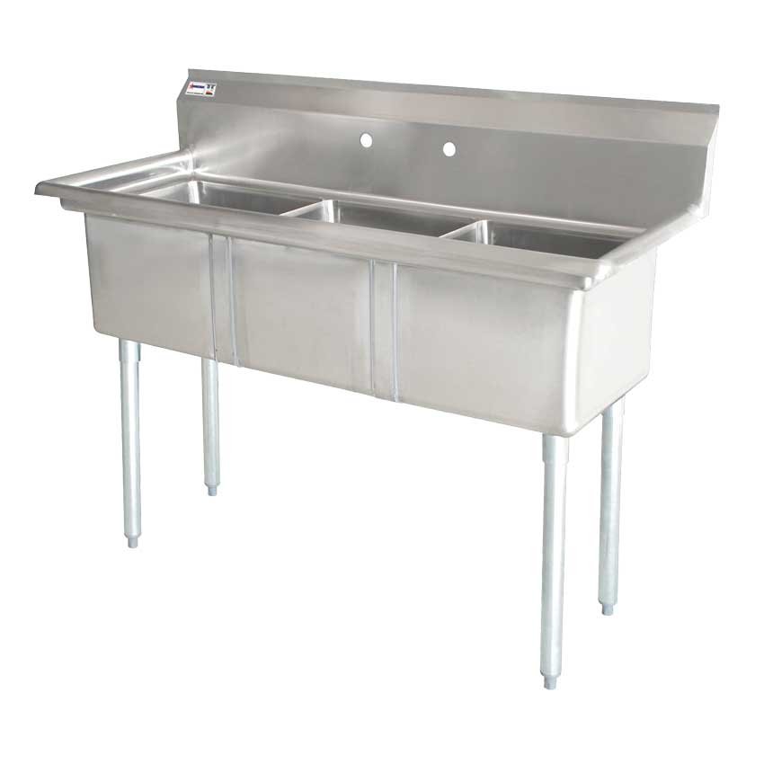 Omcan Three Tub Sink with 3.5″ Center Drain and No Drain Board 10″ x 14″ x 10″ 43758