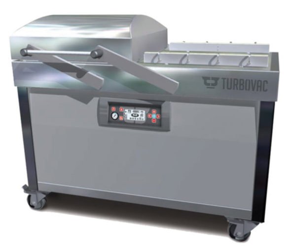 Omcan Turbovac Heavy-Duty Double Chamber Vacuum Packaging Machine with Stainless Steel Cover and Flat Working Surface with 32″ Seal Length 50001