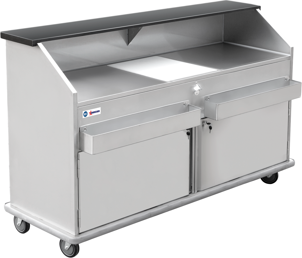 Omcan 74-inch Portable Bar With Hinge Doors, Ice Bin, Shut Off Valve, Speed Rails 48069