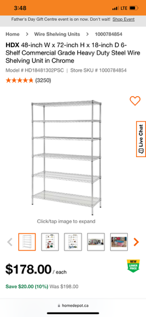Clearance Commercial Grade Heavy Duty Steel 6 Wire Shelving Unit in Chrome 3900 lbs