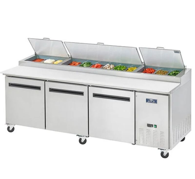 94" Arctic Air 3 Door Solid SS Pizza Prep Table Cooler APP94R