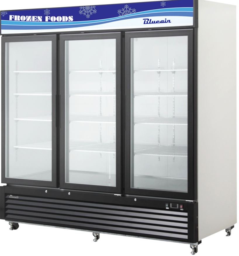 Merchandiser Blue Air 72 CuFT Glass 3 Door Reach In Freezer BKGF72-HC