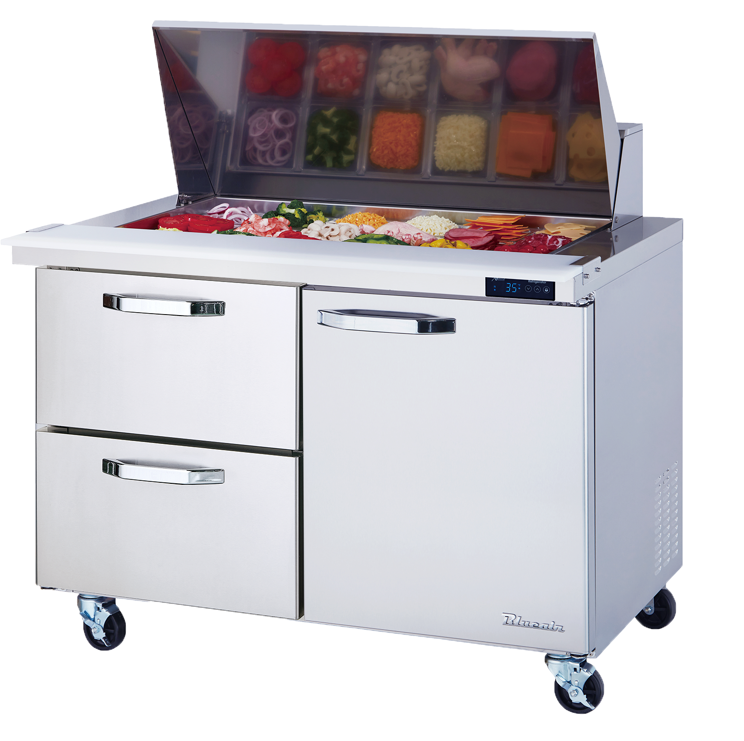 Blue Air 48" Mega Top Sandwich Prep Table Left Drawers BLMT48-D2L-HC