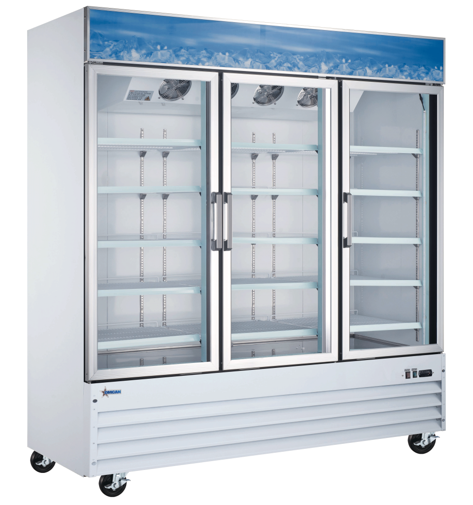 Omcan 78″ Reach-In Glass Display 3 Door White 53 cu.ft. (1500 L) - 50052