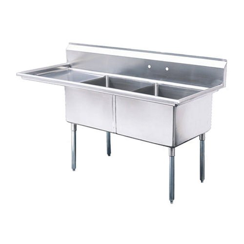 24″ x 24″ x 14″ Corner Drain Two Compartment Sink With Left Drain Board SI824-2L-V