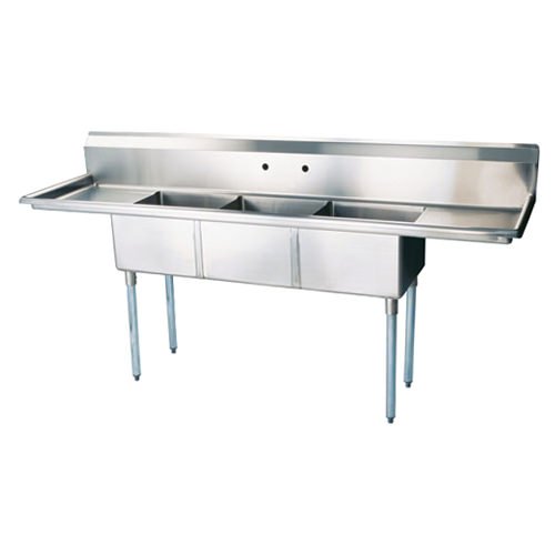 18″ x 21″ x 14″ Corner Drain Triple Compartment Sink With Two Drain Boards SI821-3B-V