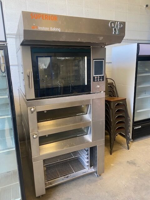 Used Werner & Pfleiderer Instore Bakery Oven with 2 Deck Ovens and Cooling Racks
