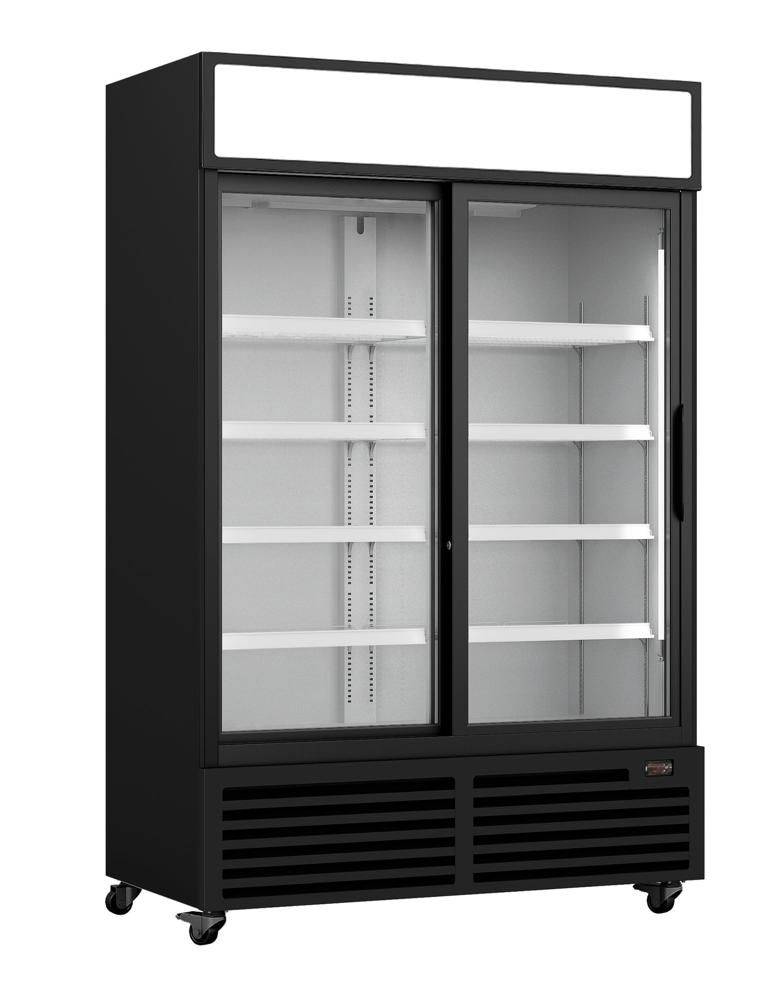*54" Two Door, Sliding Glass Reach In Cooler Refrigerator - Black WR44S