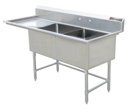 18" x 21" Corner Drain Two Compartment Sink With Left Drainboard DS1821-L