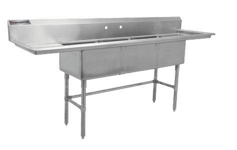 18" x 21" Corner Drain Three Compartment Sink With Left Drainboard TS1821-L
