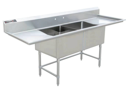 18" x 21" Corner Drain Two Compartment Sink With Both Drainboards DS1821-RL