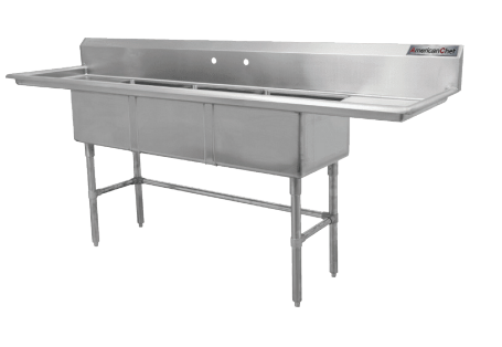 18" x 21" Corner Drain Three Compartment Sink With Right Drainboard TS1821-R