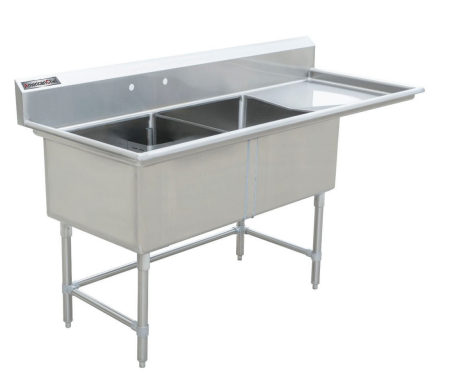 24" Corner Drain Two Compartment Sink With Right Drainboard DS2424-R