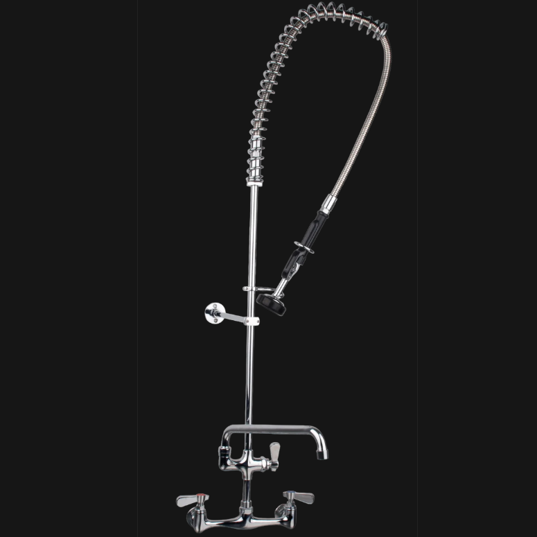 8" on Center Wall-Mounted Pre-Rinse Light Duty Sprayer with 12" Add-On Faucet PRS-W8-AF12