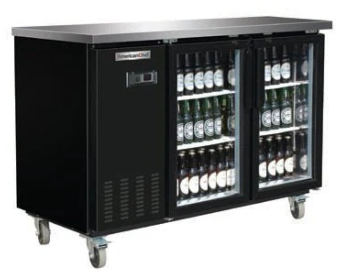59" Commercial 2 Door Glass Back Bar Refrigerator American Chef BB2-59G