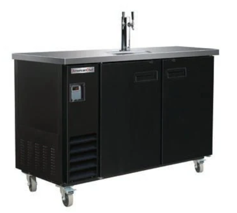 49" Double Door Beer Dispenser Refrigerator with Single Tap Tower American Chef BBDD2-49B