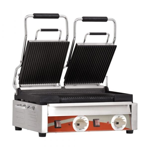 Omcan Double Panini Grooved Top & Bottom Grill 10" x 18" 19937