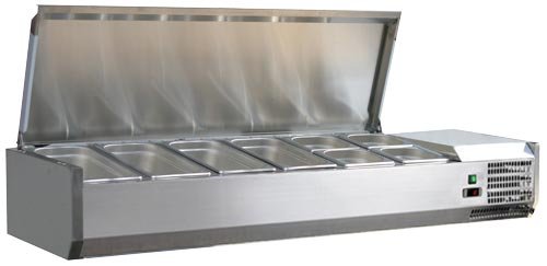 58-inch Countertop Refrigerated Topping Rail with Stainless Steel Cover Omcan 46657