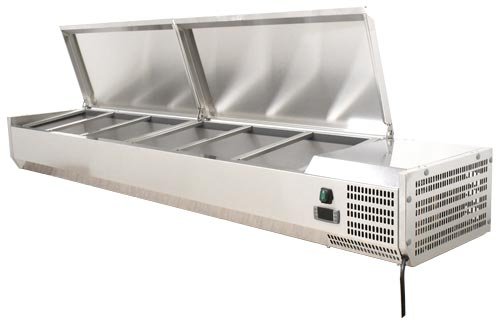 78-inch Countertop Refrigerated Topping Rail with Stainless Steel Cover Omcan 46497