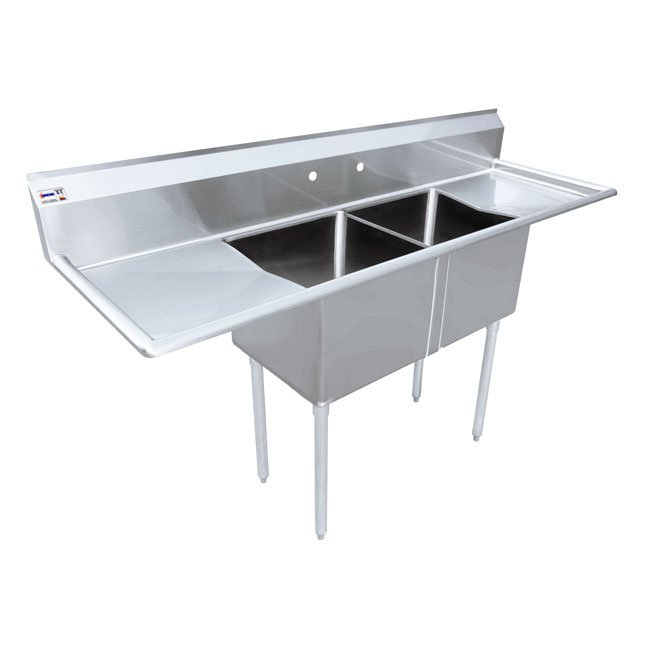 Omcan Two Tub Sink with 3.5″ Center Drain and Two Drain Boards 18″ x 18″ x 11″ 43767