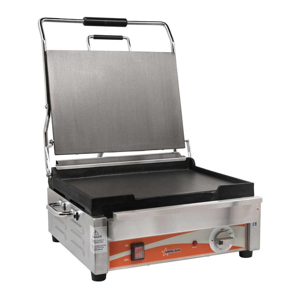 Omcan Single Panini Grill with Smooth Top and Bottom Grill Surface 21465 12" x 15" 120V 21465