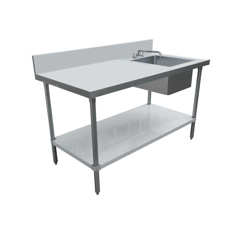 Omcan All Stainless Steel Table with Right Sink and 6″ Backsplash 24″ x 60″ 44300