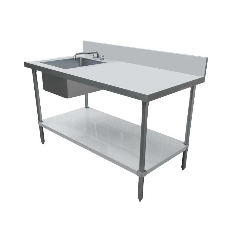 Omcan All Stainless Steel Table with Left Sink and 6″ Backsplash 30″ x 72″ 43239