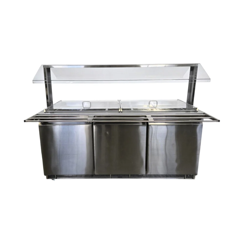 Restored Like New Omcan PT-CN-1778-S-HC Refrigerated Salad Bar with Sneeze Guard -3 Solid Doors - 72''