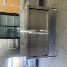 Used 30″ x 60″ Stainless Steel Work Table With Cabinet Base With 4″ Back Splash EFI TECB3060